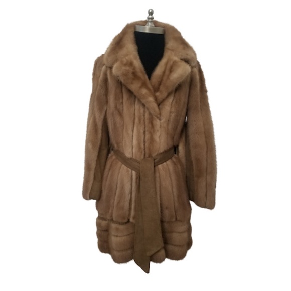 Vintage 60s 70s Pastel Mink FurSuede adjustable Length Jacket Coat S